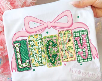 PNG porte-bonheur, sublimation BCBG, noeud rose coquette, design porte-bonheur de la Saint-Patrick, graphique trèfle