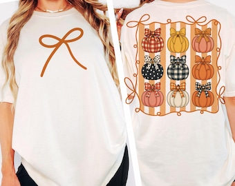 Fall Bow Pumpkin PNG Sublimation, Cute Coquette Autumn Png, Gingham and Polka Dot Pumpkin Shirt Design for Fall, Cozy Vibes png, Pumpkin png