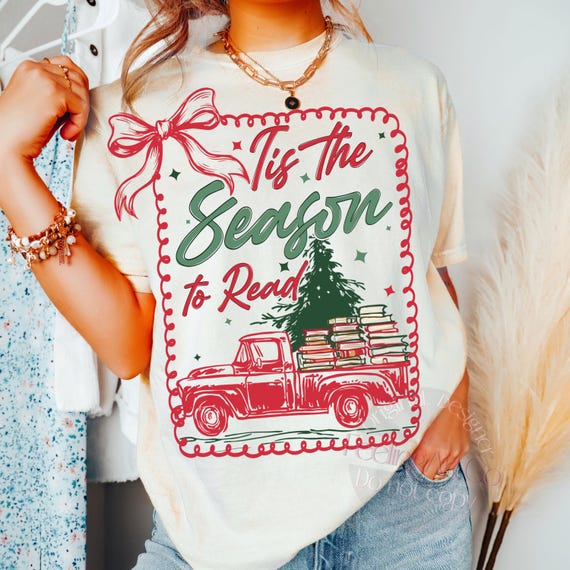 Tis the Season to Read PNG, Retro Christmas Png, Preppy Christmas png, Books and Tree PNG, Book Lover Sublimation, Festive Christmas Design