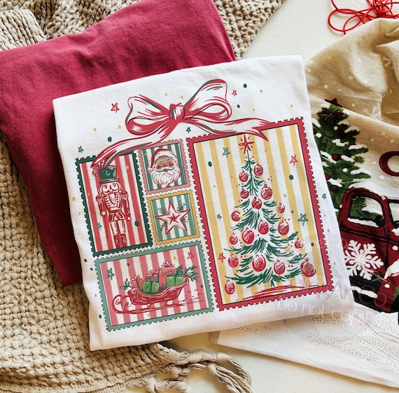 Pink Preppy Christmas Stamps PNG, Coquette Christmas png, Retro Christmas Collage PNG, Vintage Nutcracker Santa Tree Sleigh, Sublimation PNG