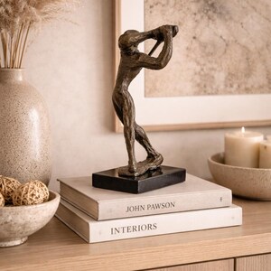 Escultura masculina de bronce moderna de mediados de siglo / Arte de atleta brutalista imagen 3