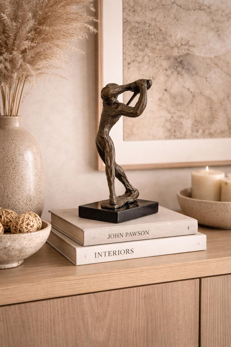 Escultura masculina de bronce moderna de mediados de siglo / Arte de atleta brutalista imagen 3