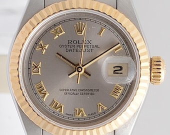 Reloj Rolex Lady-Datejust 69173 bicolor de 26 mm, esfera gris con números romanos, brazalete Jubilee, tasación para seguro.