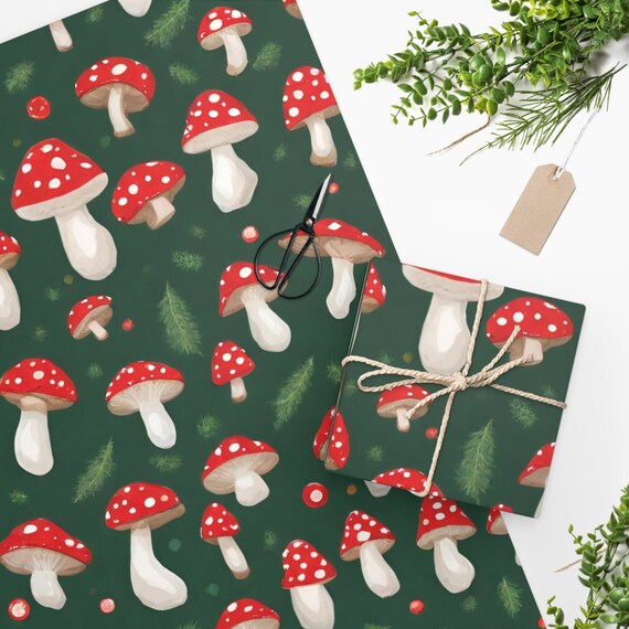 Mushroom Wrapping Paper , Christmas Mushroom, Mushroom Christmas