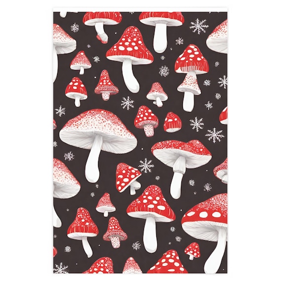 Mushroom Wrapping Paper , Christmas Mushroom, Mushroom Christmas