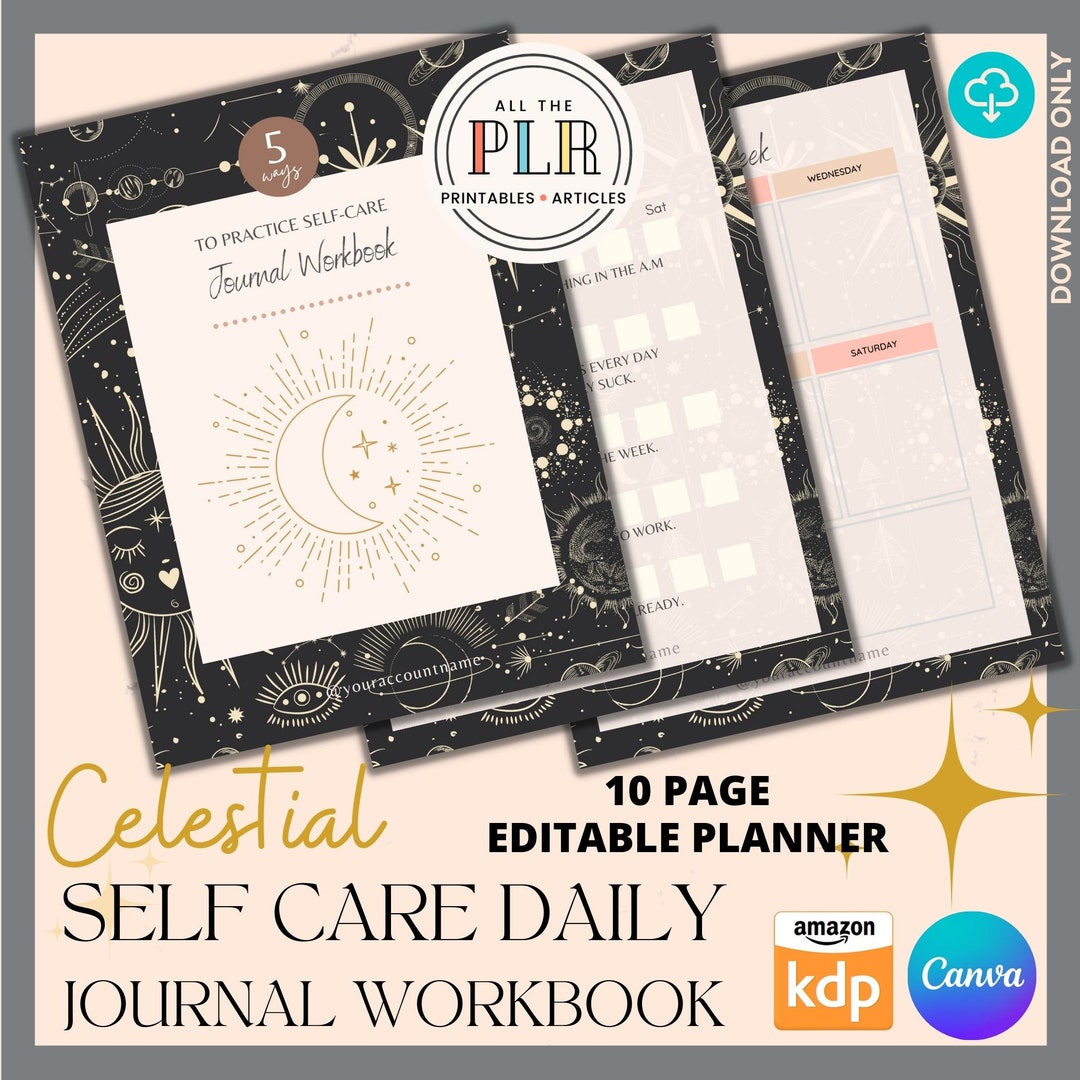 Canva Self Care Daily Journal Workbook Planner 10 Pages, PLR Canva KDP ...