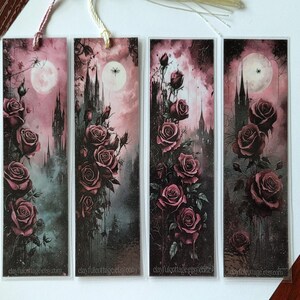 Purple Gothic Roses Bookmark: Laminated Dark Academia Floral