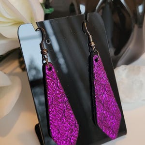 Handmade Purple Glitter Dangle Earrings: Glamorous Fuchsia Pop