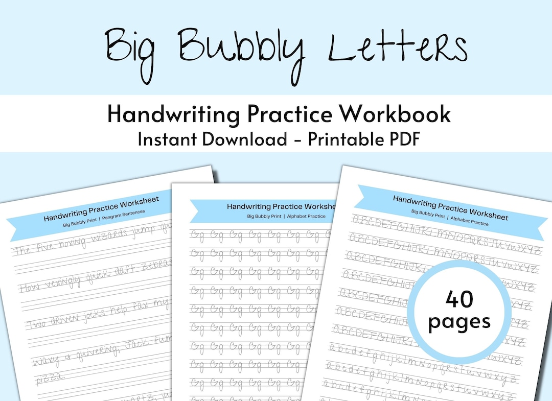 Handwriting Practice Workbook Big Bubbly Print Digital and Etsy