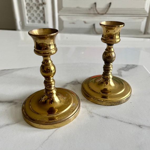 Antique Brass Candle Holder Pair Etsy