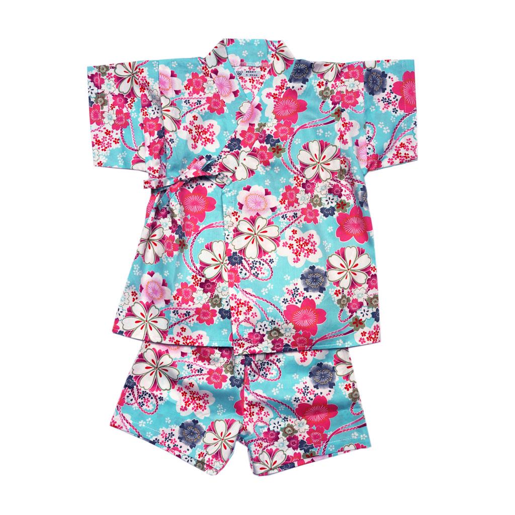 Cherry Blossom Kimono Top Set Kids Girls Pink Blue Summer