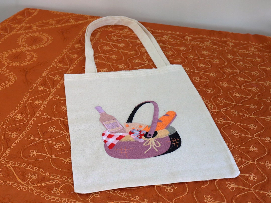Personalized Picnic Basket Pattern Embroidered Tote Bag Etsy