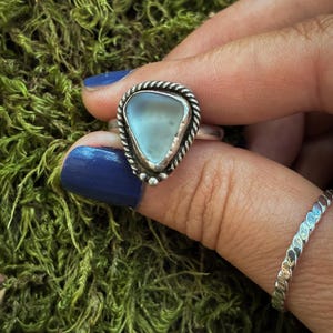 Teal Horizon Sea Glass Ring - Size 8.5