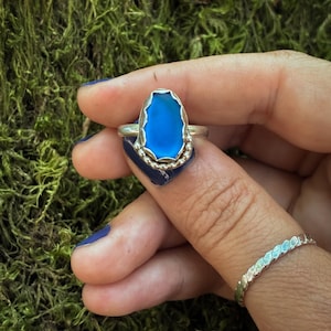 Deep Blue Sea Glass Ring - Size 7