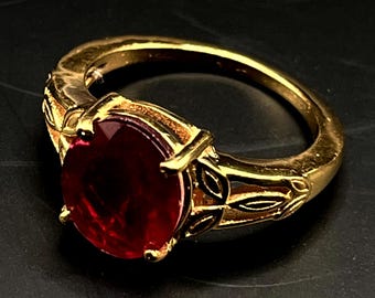 Gold Plated Sterling Silver Burmese Ruby Ring, Faceted Gemstone, Size 7