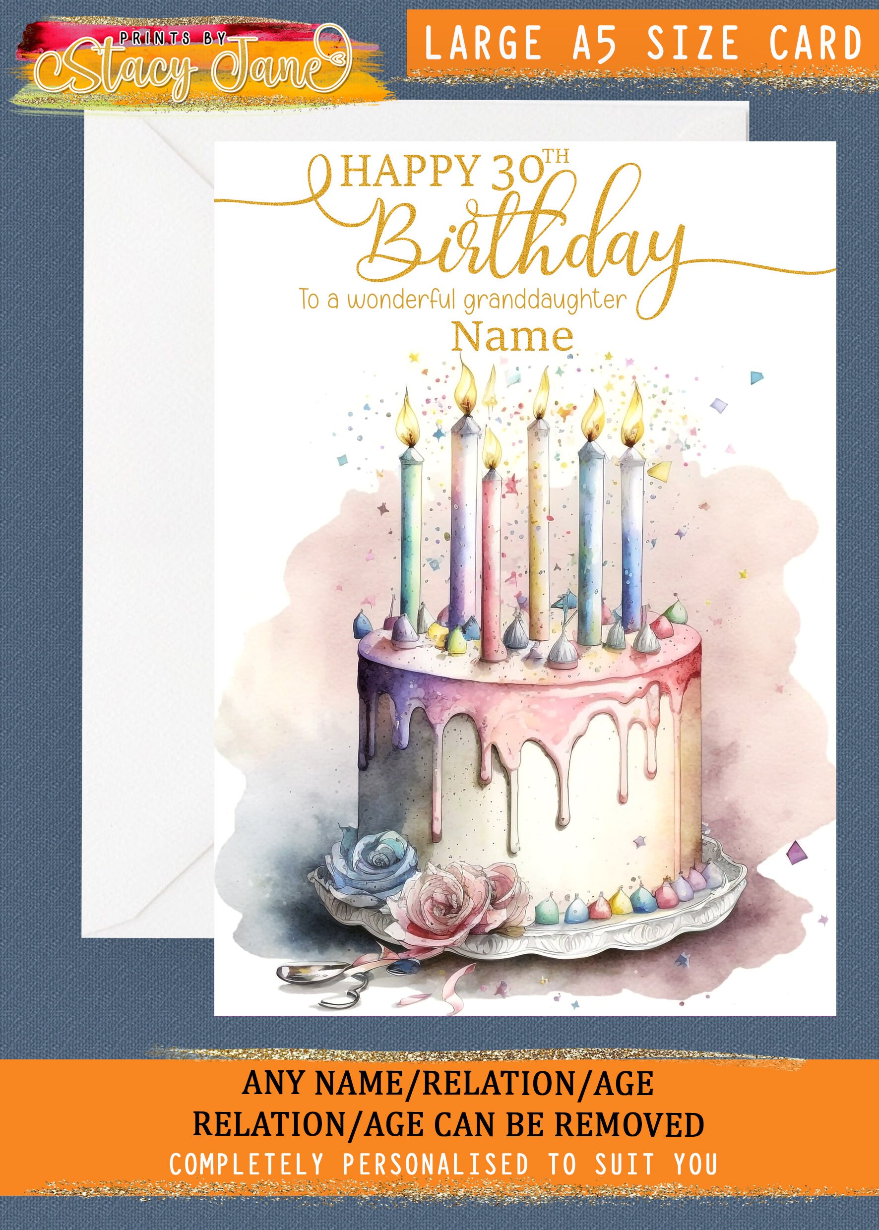 thumbnail image 2 of Personalised A5 Birthday Card For Her – Handmade For Mum, Nan, Grandma, Sister, With Name & Age 2 of 6