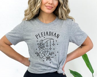 Pleiadian Moon and Stars T-shirt- Bella Canvas 3001, Pleiadian T-shirt,Pleiadian Starseed Gift, Pleiadean T-shirt Women