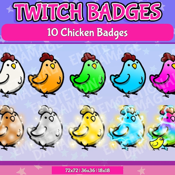 10 значков куриных сабов для twitch | Битовыental значки | Значки twitch sub | Поток | Графика | Цифровой | Мновеная загрзка