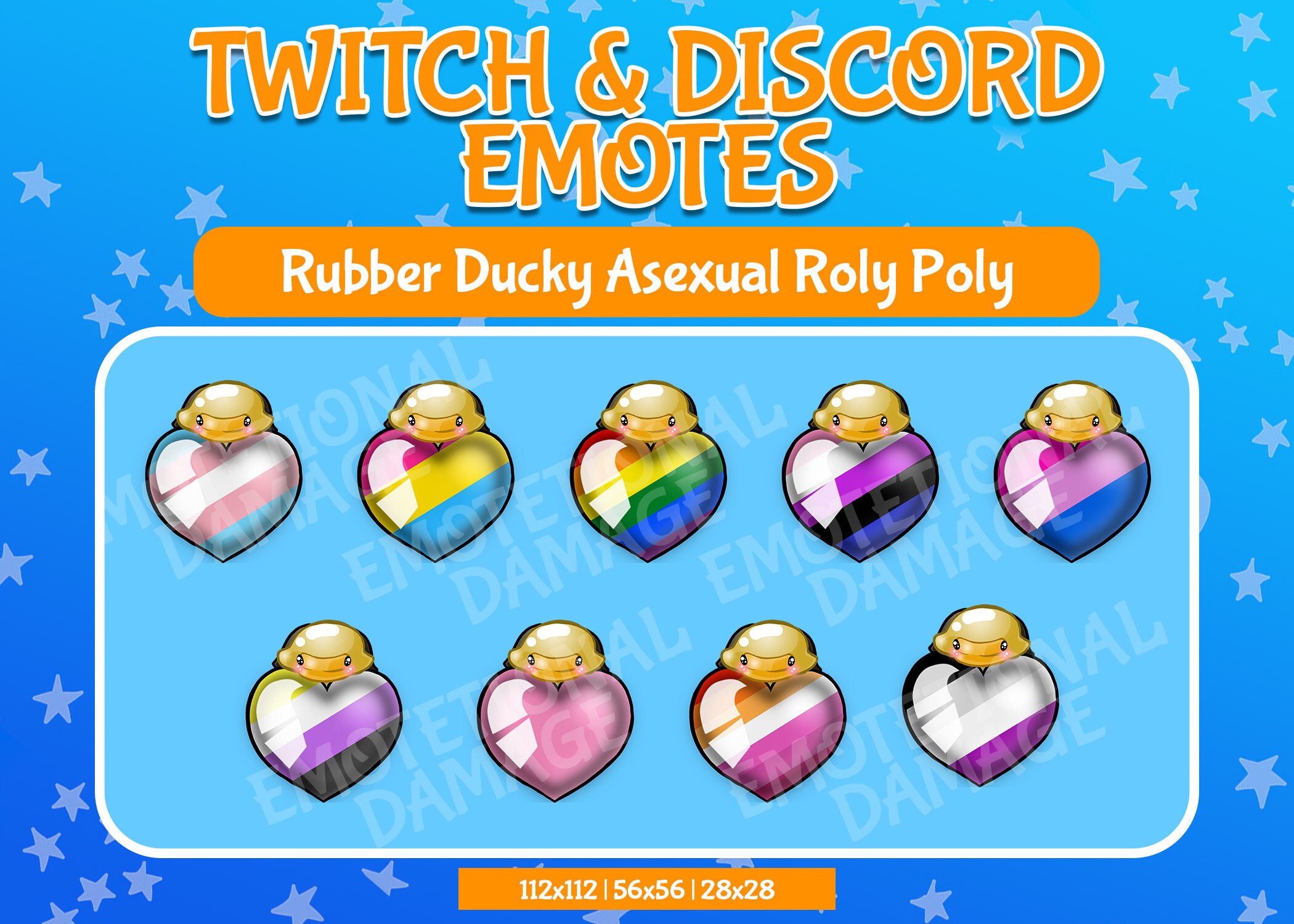 9 Rubber Ducky Isopod / Roly Poly Pride Heart Emotes for Twitch