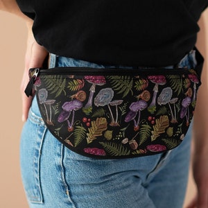 Mushroom Fanny Pack | Purple Mushroom Floral Bum Bag | Foraging | Cottagecore Hip Bag | Festival Bag | Fungi Fanny Pack