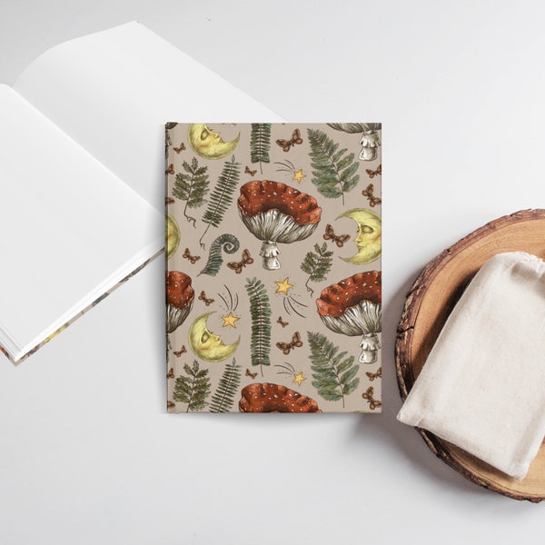 Moon Mushroom BLANK PAGE Journal | Mushroom Journal | Cottagecore Journal | Green Witch Notebook | Witchy Gothic Notebook