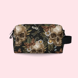 Skull Moth Toiletry Bag | Moth Zipper Bag | Skull Accessory Bag | Floral Travel Bag | Foraging Green Witch