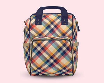 Rainbow Plaid Diaper Bag | Plaid Diaper Backpack | Colorful | Plaid Diaper Bag | Preppy Diaper Bag | Flannel Bag | Hiking Bag | Camping bag