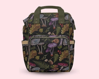 Mushroom Diaper Bag | Mushroom Diaper Backpack | Foraging | Mycology Diaper Bag | Cottagecore Diaper Bag | Fungi Bag