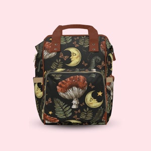 Moon Diaper Bag | Mushroom Diaper Backpack | Foraging | Mycology Diaper Bag | Witchy Diaper Bag | Green Witch Diaper bag