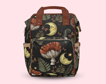Moon Diaper Bag | Mushroom Diaper Backpack | Foraging | Mycology Diaper Bag | Witchy Diaper Bag | Green Witch Diaper bag