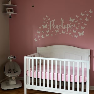 Personalized Name Wall Decal with 50 butterflies, Wall Decal, Nursery, Baby Girl&#39;s Room, Butterflies Decal, Name and Butterflies Decal