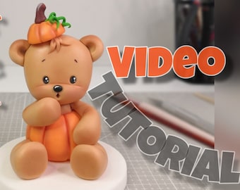 Halloween decor teddy bear in pumpkin- video tutorial how to make fondant caketopper , видео урок декор на торт тема Хэллоуин мишка в тыкве