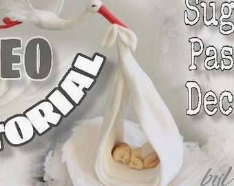 Stork with baby video tutorial fondant caketopper , видео урок декор на торт аист с младенцем