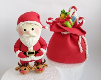 video tutorial fondant caketopper Santa Claus and gift bag , Санта Клаус и мешок с подарками видео урок декор на торт