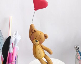 video lesson fondant caketopper bear with heart-balloon, st valentine's day , видео урок декор на торт мишка с шариком на день влюблённых