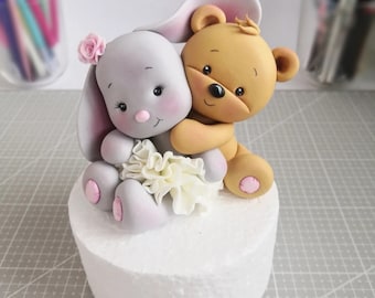 video lesson fondant caketopper sweet couple bear with bunny, st valentine's day, видео урок декор на торт милая парочка мишка и зайка