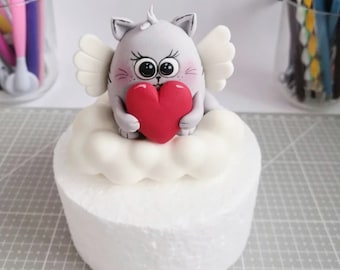 video lesson fondant caketopper sweet cat on cloud , видео урок декор на торт котик на облаке