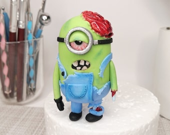 video tutorial fondant caketopper creepy minion for Halloween , видео урок декор на торт пугающий страшный миньон на Хэллоуин