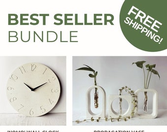 Best Seller Bundle, Homewares packages, White Wall Clock, Propagation Vase, Handmade Home Decor, Christmas gift for the home