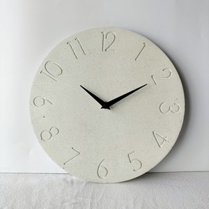 Textured White Numbered Wall Clock, Concrete wall decor, Silent mechanism, Elegant and Simple design, Christmas gift for the house