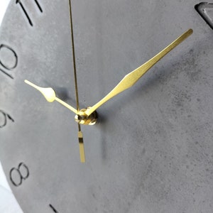 Charcoal Numbered Wall Clock, Gold Hands, Modern Concrete Wall Clock, Grey Wall Clock, Minimalist Clock, Silent Wall Clock. image 3