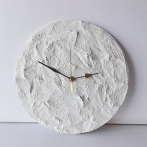 Contemporary White Textured Wall Clock, Modern Concrete design, Unique Clock for Wall, Handmade Christmas Gift