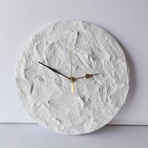 White Textured Concrete Wall Clock with Gold Hands - &#39;Luna&#39; Design