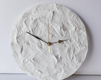 Contemporary White Textured Wall Clock, Modern Concrete design, Unique Clock for Wall, Handmade Christmas Gift