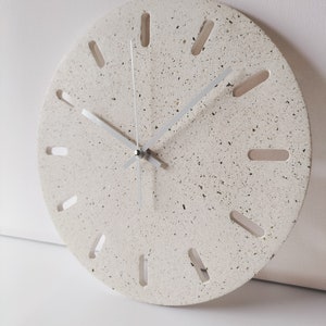 Classic White Wall Clock, Modern Concrete design, Unique home decor, Terrazzo style, Christmas gift for the home, simple stylish clock. image 2