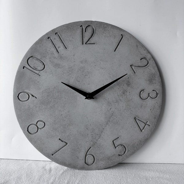 Charcoal Numbered Wall Clock, Modern Concrete design, Grey Wall Clock, Silent mechanism, Christmas Gift for the home.