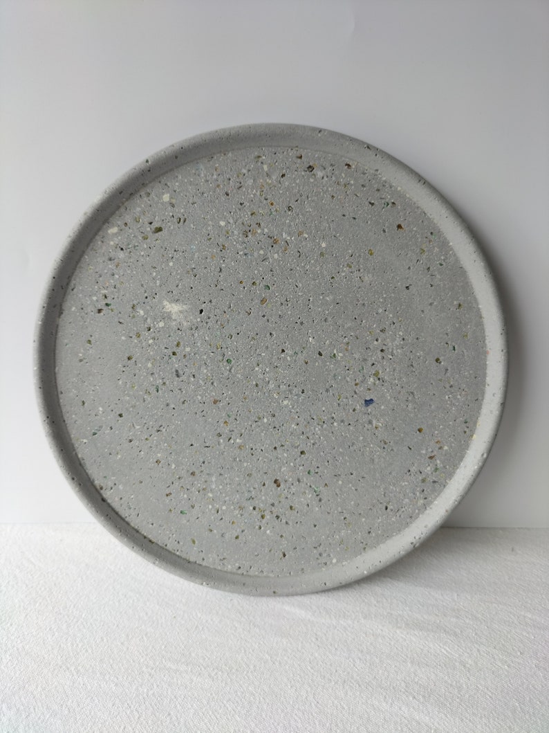 Large Light Grey Decorative Plate Crushed Glass Terrazzo image 5