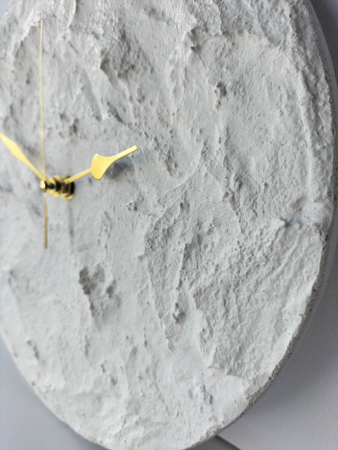 White Textured Concrete Wall Clock With Gold Hands - 'luna' Design - Etsy