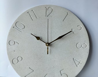Textured Numbered Wall Clock, White Modern Concrete design, Minimalist style, Silent mechanism, Elegant Home Decor, Homewares Christmas Gift