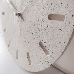 Classic White Wall Clock, Modern Concrete design, Unique home decor, Terrazzo style, Christmas gift for the home, simple stylish clock. image 3